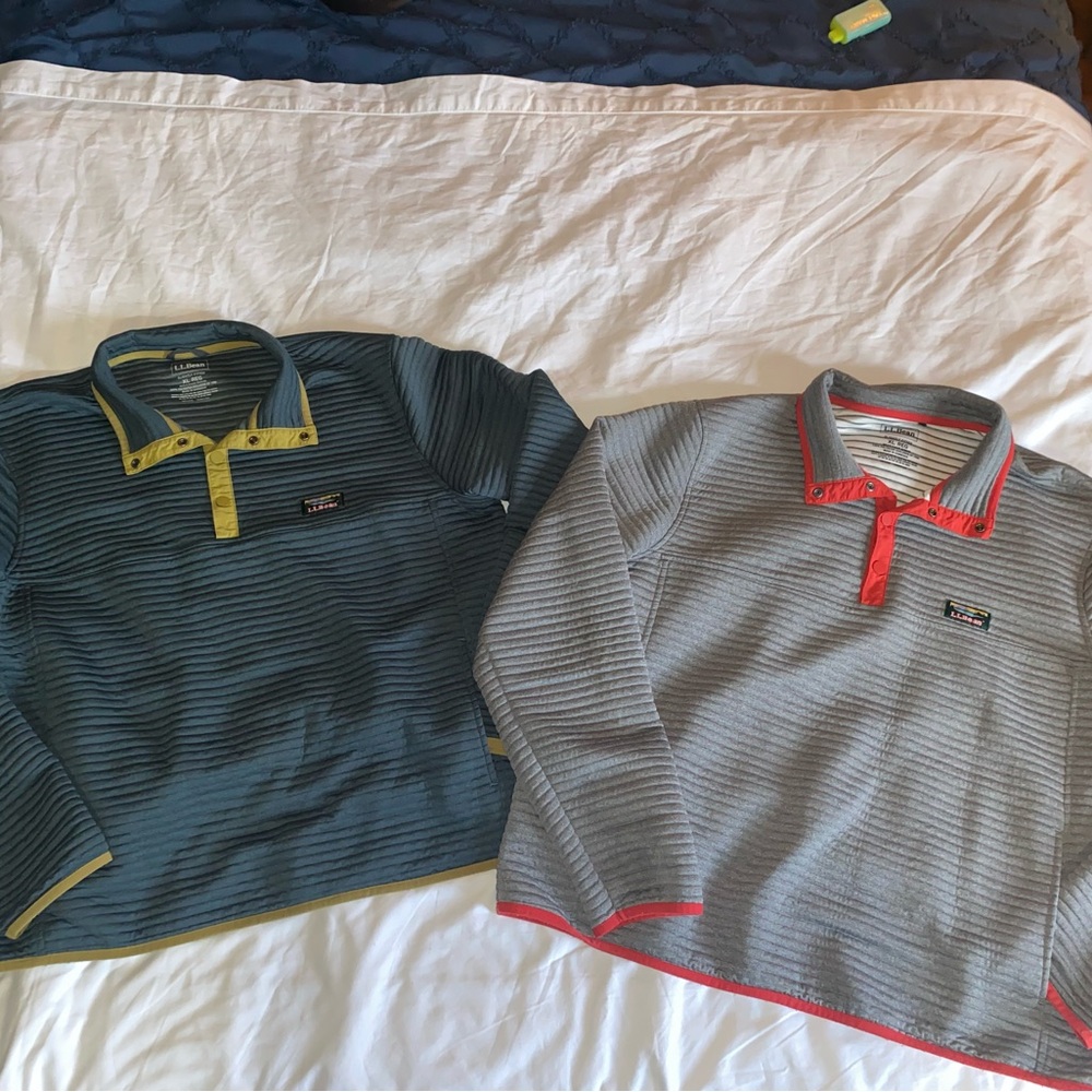 Two Men’s LL Bean Airlight Knit Ribbed Pullover Sweater 1/4 snap, XL